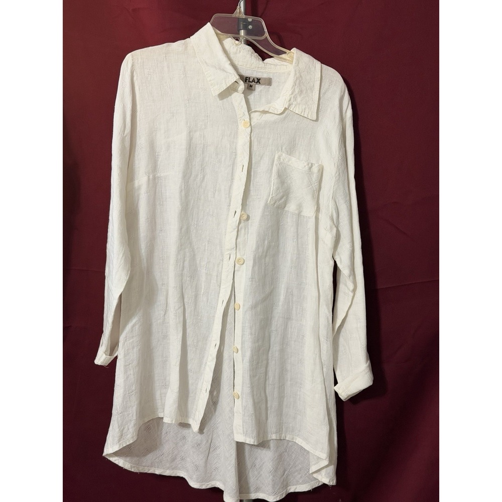 Flax Ivory Button Long Sleeve Blouse SZ M (A3236)